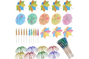 TAIHOBO 160 Pièces Décoration de Cocktail, Compris 120 Bâtons de Feu D'artifice et 40 Parapluies de Cocktail en Papier, Mini Parasol Cocktail de 10cm pour Boissons Fruits Collations de Décorations