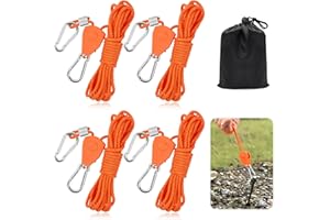 HOSSOM Pack of 4 4 mm Reflective Guy Ropes Rope with Rope Tensioner, 4 m Rope Ratchet Tent Cord Luminous with Tensioner Adjuster Adjustable Nylon Outdoor Rope for Tent Tarpaulin Awning Camping