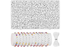 MiuCo 2000Pcs Letter Beads for Friendship Bracelet Making Kit, 7mm Alphabet Beads Spacer for Jewellery Making Kit, 28 Grid Box with 10M Elastic Threading for Craft Necklace Girl Gifts