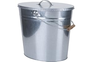Kamino-Flam Zink-Ascheeimer mit Deckel - Kohleneimer klein, 15l - Kohleeimer verzinkt - Zinkeimer / Asche-Mülleimer als Kamin-Zubehör, für den Grill & für Kohlen