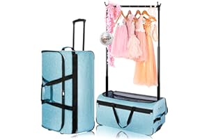 CYUREAY Tanztasche mit Kleiderständer und Sichtschutzvorhang, Skureay Bling Tanztasche mit Vorhang, zusammenklappbare Tanzwettbewerbstaschen mit Ständer für Shows, Livestreamer, Reisen (Blau-Keine Vorhänge)