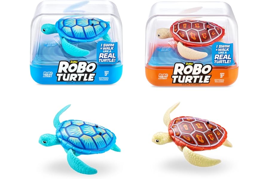 Robo Turtle Robotic Swimming Turtle Toy (2 Pack, Orange & Blue) ZURU – Battery Powered Water and Outdoor Pool Toy for Kids, Toddlers, and Pets | Swimming Bath Fun