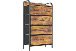 CAIYUN Chest of Drawers with 5 Drawers,Fabric Storage Organizer for Bedroom, Easy Pull Fabric Bins & Wooden Top & Large Storage Space, Fabric Dresser for Living Room,Hallway, Closets, VIntage
