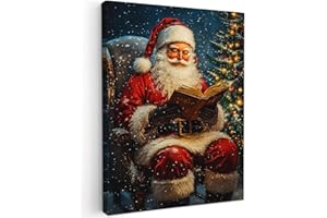 MuchoWow© Impression sur Toile Decoration Murale Peinture 50x70 cm Tableaux Art Décoratif Muraux Cadeau Noel Décoration Chambre Père Noël - Noël - Hiver - Arbre de Noël