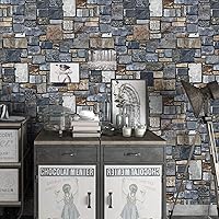 Wolpin Wall Stickers DIY Decals Wallpaper (45 x 500 cm) 3D Brick Stone Self Adhesive, Multicolor Stone