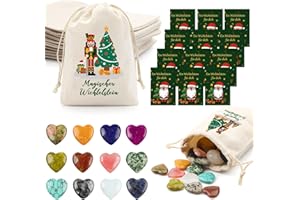 Szhhrxi Magischer Wichtelstein, 12er Kinder Glückssteine mit Edelsteine Jutesäckchen und Magische Steine Kärtchen, Wichtel Zubehör für Weihnachten, Glücksbringer als Geschenk für Kinder (Nikolaus)
