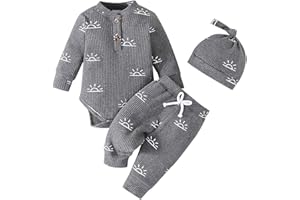 Generisch ~2025 Niños Niñas de Manga Larga Dibujos Animados Estampados Mameluco Pantalones Color Sólido Conjunto de Traje de Sombrero Para Niños Ropa Bebé Invierno Niño 56