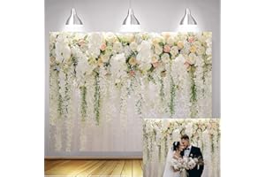 WANGRJ Toile de fond murale pour mariage - Rideau floral rose - Fond de photographie pour fête de mariage - Fête prénatale - Décoration de table de dessert - 2,1 x 1,5 m