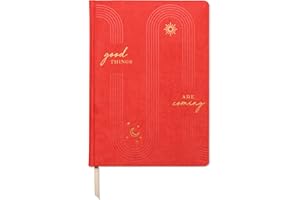 DesignWorks Ink "Good Things Are Coming Sueded Paper 21,6 x 26 cm Orange Jumbo Journal Notebook with Cloth Cover, Gold Arches Accents, Lined Pages Ribbon Marker for Work, Writing, Journaling