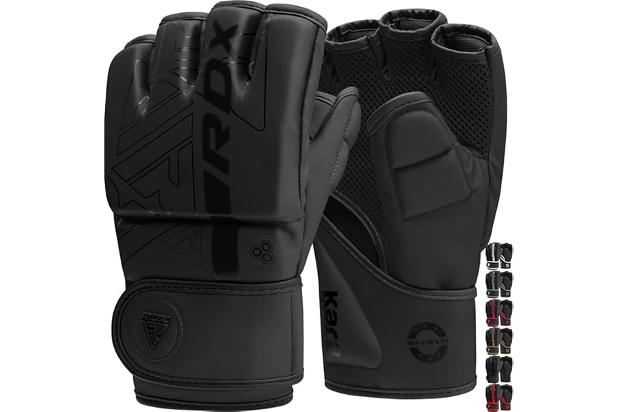 RDX MMA Gloves Grappling Sparring, Pre-Curved Martial Arts Mitts, Ventilated Palm, Men Women Adults & Kids, Maya Hide Leather, Cage Fighting Boxing Combat Training Muay Thai Punching Bag, Kickboxing