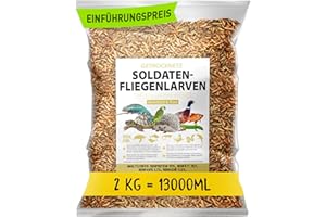 MEERBACH & ROSE Soldatenfliegenlarven getrocknet 2kg (entspricht 13 Litern), Black Soldier Flys, Vogelfutter, Igelfutter mit Insekten, Fischfutter, proteinreicher Snack für Reptilien und Schildkröten
