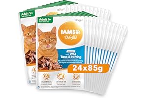 IAMS Nourriture Humide en Gelée Thon/Hareng pour Chat Adulte Toutes Les Races 85 g - Pack de 24