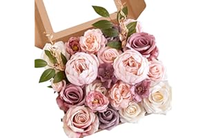 Serwalin Fleurs artificielles roses pour gâteau de mariage, fausses pivoines poudrées pour bouquets, centres de table, décoration d'intérieur, fête prénatale, fête prénatale, fleurs avec tiges