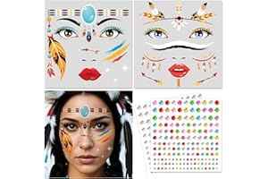 DPKOW Indian Face Tattoos, Indian Temporary Tattoos Stickers with Face Gems, Fake Tattoos for Indian dresses Accessories for Women