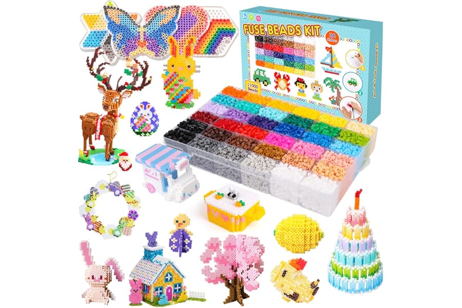MerryXGift Fuse Beads Set, 11000pcs 36 Colours 5mm Iron Beads for Boys Girls DIY Craft Birthday Easter Gifts