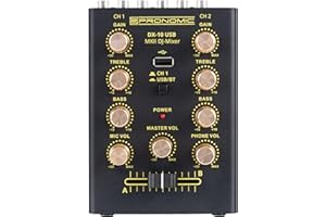 Pronomic DX-10 USB MKII DJ Mixer - kompakter 2-Kanal-DJ-Mixer - zwei Line-Eingänge - 2-Band Equalizer - Bluetooth und USB - Mikrofoneingang - Kopfhörerausgang - schwarz
