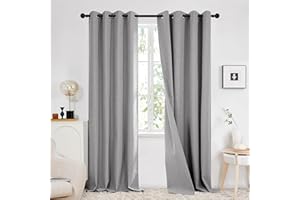 Deconovo Double-sided Faux Linen Curtains Full Blackout Eyelet Thermal Insulated, Solid Natural Curtains for Living Room, 46x90 Inch(Width x Length), Grey, 2 Panels