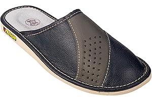 APREGGIO Kapcie męskie 100% skóra naturalny ręcznie robiony czarny solidna podeszwa wygodna miękka