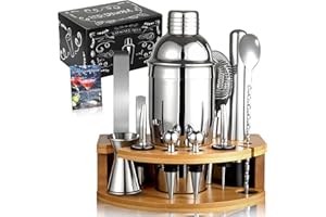 Leseed 12 Teiliges Cocktail Shaker Set, 750ml Edelstahl Cocktail Set mit Bambusständer & Rezeptbuch, Coktailshakerset, Geschenk für Männer, Frauen (Hausbar, Party, Hochzeit)
