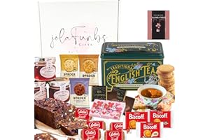 JOLAFUNBS 20x Afternoon Tea Hamper Gift - Afternoon English Tea Bags, Border & Lotus Biscoff Biscuit, Fruit Cake, Jam Portions, Easter Egg Chocolate & Card - Valentine, Birthday Hampers for Women Food Gifts