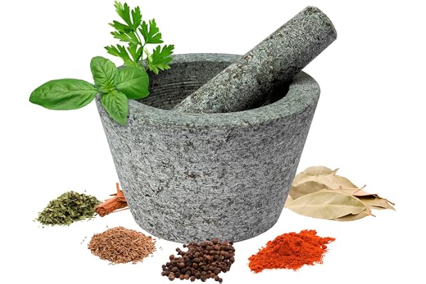 Browin 312013 Mortier et Pilon en Granit pour la Cuisine Ø 13 cm | Mortier Élégant et Simple pour le Meulage| Granit, Gris