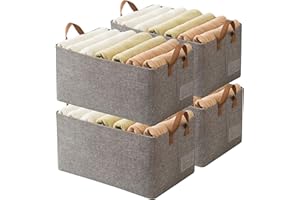 AARAINBOW Closet Storage Baskets 4 Pcs, Foldable Fabric Storage Baskets for Shelves, Stackable Closet Clothes Organizer with Steel Frame & Handle, 23L (4 Gray)