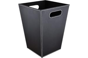 GORESE Cestino per la carta Ufficio, Cestino per la carta in pelle di colore Nero, design moderno, pattumiera per cucina, bagno, ufficio (piazza-nero)