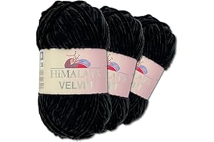 Wohnkult Himalaya - Velvet Dolphin - Lot de 3 pelotes de 100 g de laine - 40 couleurs au choix - Fil chenille à tricoter - Pelucheux et brillant - Accessoires, vêtements et couvertures - 90011, Noir