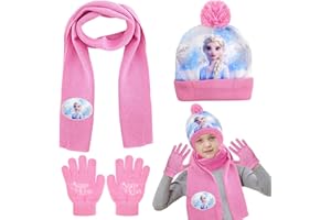 OPEIXSAYKOC Kinder Strickmütze,Schal und Handschuhe 3 in 1 Set,Warme Wintermütze Geschenke für Kinder Jungen Mädchen 3–6 Jahre,Hochwertige Cartoon-Drucke (Rosa)