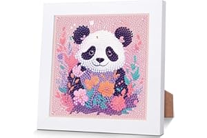 Viart Panda Diamond Art for Kids with Frame-Panda Diamond Painting for Kids, Animal Small Diamond Art Kits, Easy DIY Crystal Mosaic Kits for Children Girls Boys Gifts (7x7inch)