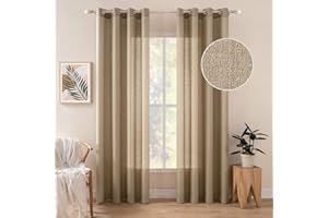 MIULEE 2 Unidades Cortinas Salon Translucidas Poliéster Lino con Ojales Visillos de Dormitorio Moderno Ventana Salon Habitacion Cuarto Dormitorio Comedor Cocina 140x245 cm Marrón