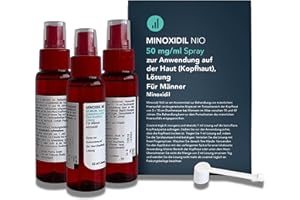 NIO Minoxidil 5% - 3x60ml Haarpflege Lösung, 50mg Minoxidil/1ml, wirkt Haarausfall entgegen, für Männer mit erblich bedingtem Haarausfall, fördert Haarwachstum, 2x tägl, Sprühkopf & Pipette