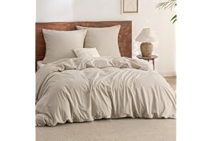 BEDSURE 3-częściowy komplet pościeli 200 x 220 cm, bawełna - zestawy pościeli beżowe poszewka na kołdrę z 2 poszewkami na poduszki 80 x 80 cm, podobna tekstura do pranego lnu, Oeko-TEX zestaw pościeli