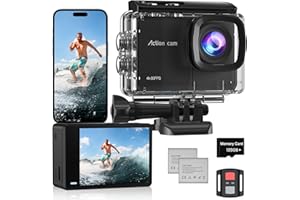 CAMLANCE Cámara Deportiva 4K 60FPS,8X Zoom Videocámara de Casco WiFi con EIS Antivibración,48MP Subacuática Buceo 40M con Tarjeta 128GB,Control Remoto, 2 * 1350mAh Baterías, Accesorios