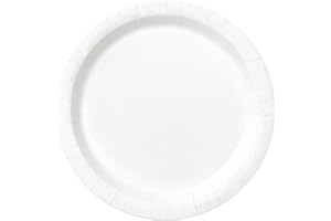 UNIQUE PARTY Solid Bright White Round Paper Dinner Plates (22cm) 16 Count - Sturdy & Elegant for Parties and Events