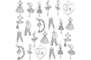 SUNNYCLUE 1 Boîte 80PCS 10 Styles Antique Argent Ballerine Ballet Danseur Charmes Alliage Tibétain Pendentif Artisanat Fournitures pour DIY Collier Bracelet Boucle d'oreille Ornements Cheveux Bijoux