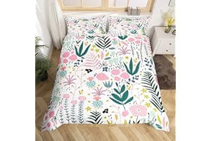 Homemissing Set di biancheria da letto con motivo floreale rosa, per bambini, ragazzi e ragazze, con foglie e fiori botanici, copripiumino primaverile, resistente, per letto matrimoniale