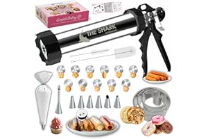 THE SHARK KITCHENWARE Churros Maker & Spritzgebäck Maschine – 304 Edelstahl, Große Kapazität, Leicht zu Reinigen & Langlebig – Ideal für Familien, Hobbybäcker & Profis – Perfekte Gebäckpresse für Spritzgebäck & Churros
