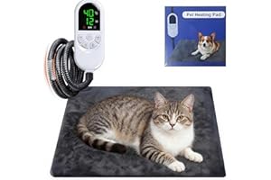 Qoosea Tapis Chauffant Chat Chien, Couverture Chauffante Animaux avec Minuterie Auto Off Réglable Température 30-60°C, Imperméable Couverture Chauffante Electrique avec Câble Anti-Morsures-45 * 45CM