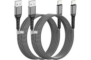NIPOW Câble iPhone 2M Lot de 2[Certifié MFi], Cable Chargeur iPhone Cable Lightning USB Nylon Cordon iPhone Cable iPhone USB Charge Rapide Fil Chargeur pour iPhone 14/13/12/11 Pro Max/XS/XR/8/7/6/5/SE,iPad