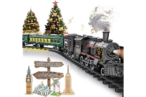 BUBUQE Electric Train Sets for Boys Girls Metal Alloy Christmas Toys Steam Locomotive, Passenger Carriages, Tracks, Light & Sounds Rechargeable Birthday Gifts for Kids 3 4 5 6 7 8 + Years Old Green…