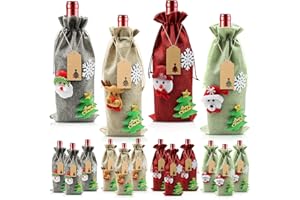 PTECDROTS Sacchetti di vino di Natale Sacchetti regalo riutilizzabili per bottiglie di vino Babbo Natale Simpatico pupazzo Coperture per bottiglie di liquore Sacchetti protettivi per vino 3D, 12 pezzi