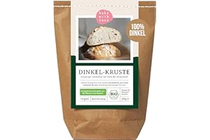 Bio Dinkel Brotbackmischung Dinkel-Kruste - 100% Dinkelmehl ohne Weizen - Brot backen mit Sauerteig - ohne Zusatzstoffe - für Brotbackautomat & Ofen - Bake with Love - 1er Pack