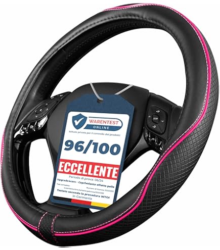 Coprivolante In Pelle Microfibra - Universale Per Auto 37-38 Cm, Antiscivolo, Nero E Rosso - Foto 5