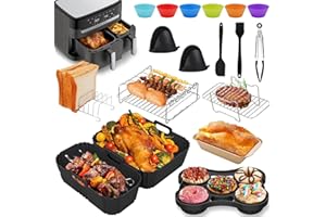 YAOYIN Moule Silicone Air Fryer pour Moulinex Dual Easy Fry 5,2/3,1L, 18 Pcs Accessoires Air Fryer pour moulinex - EY9018 EZ9018 Moule Air Fryer Accessoires, Grille Racks,Moule Cake etc