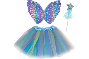 COSYSPARKS Vestito Farfalla Bambina, Rosa Tutu Abito con Bacchetta Magica Stella Farfalla Ali Farfalla Vestito Farfalla Costume per Cosplay Ballo di Halloween (3-6 anni ragazze)