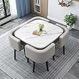 Round/Square Dining table Set with Chairs, Modern Conference Table and 4 Chairs Set, Reception Table and Chair Combination,Wooden Kitchen Table Set for 4 for Living Room Dining Room(80cm(31.5in), 1)