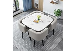 GOFOHIMI Round/Square Dining table Set with Chairs, Modern Conference Table and 4 Chairs Set, Reception Table and Chair Combination,Wooden Kitchen Table Set for 4 for Living Room Dining Room(80cm(31.5in), 1)