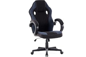 SENSE7 Poltrona da gioco Prism, ergonomico, sedia da gioco con oscillazione, braccioli imbottiti, sedia da ufficio in tessuto fino a 120kg, sedia PC nera-blu