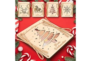 JOHIUX 4 Stück Geldgeschenk Weihnachten Holz,Weihnachten Wunscherfüller,Geldgeschenke Verpackung für Kinder Famile Freund Kollegen